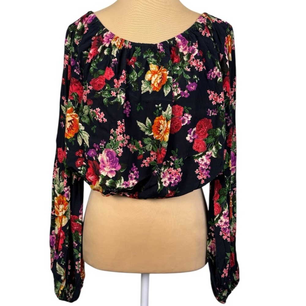 VICI Floral Cropped Balloon Sleeve Long Sleeve Top Small EUC Boho